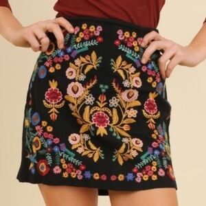 Umgee Floral Embroidered Tapestry Mini Skirt